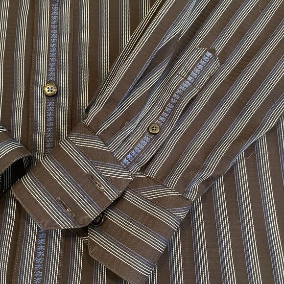 Zagiri Mens Blue Striped Flip Cuff Long Sleeve Button Up Cotton L - Picture 6 of 15